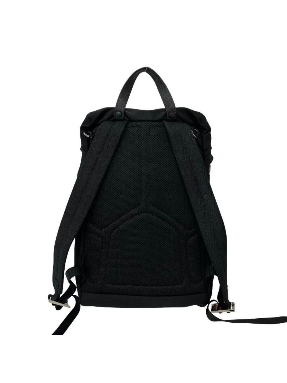 Prada Logo Tessuto Nylon Leather Backpack Black
